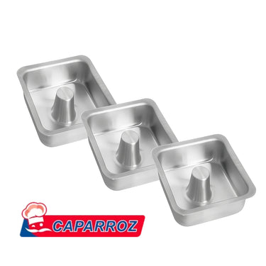 Mini Square Aluminum Baking Pan with Center Cone 3.3x1.6in (8.5 X 4 cm) by Caparroz | Set of 3 for Individual Cakes
